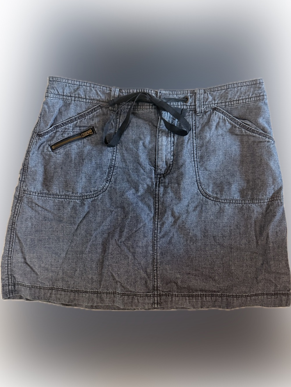 White Stag Chambray Drawstring Mini Skirt - Blue-Gray